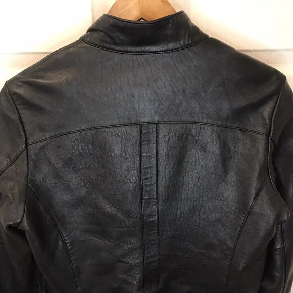 Women’s Genuine Leather Moto Jacket Medium, Black, by Mossimo - Picture 15 of 16